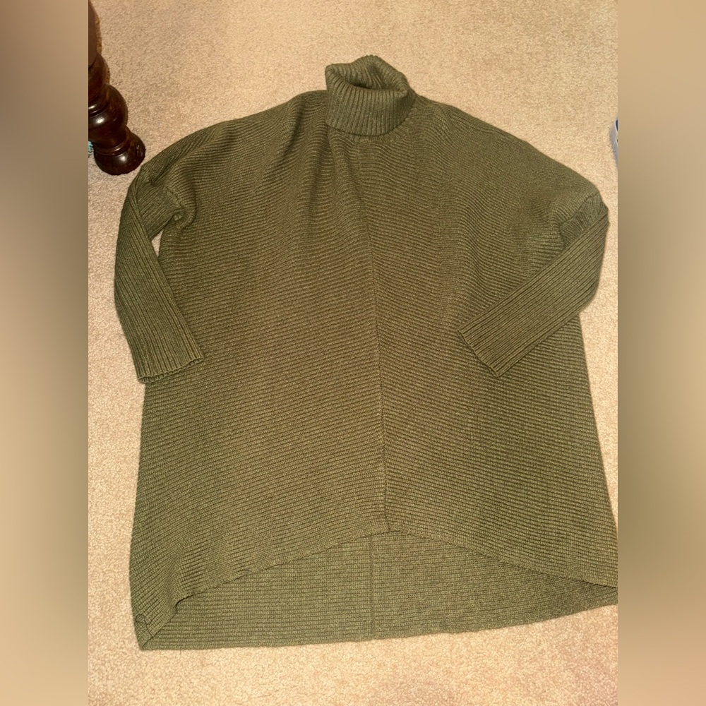 Army Green Ribbed Knit Sweater Tunic